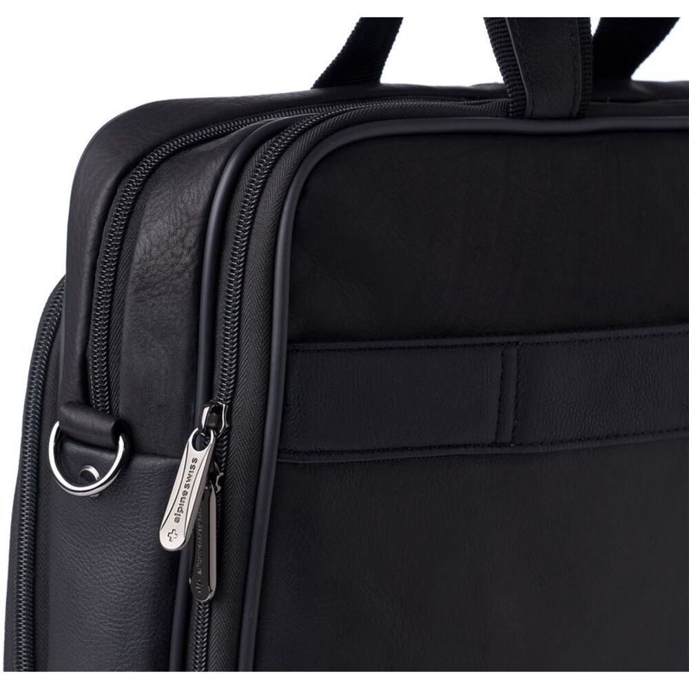 Alpine Swiss Messenger Bag Leather 15.6 Laptop Briefcase Portfolio Business Case - Picture 10 of 10